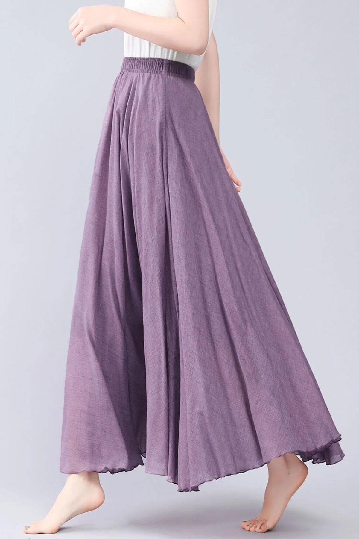 Handmade Linen Maxi Skirt – Lavender Swing Circle Skirt for Summer 