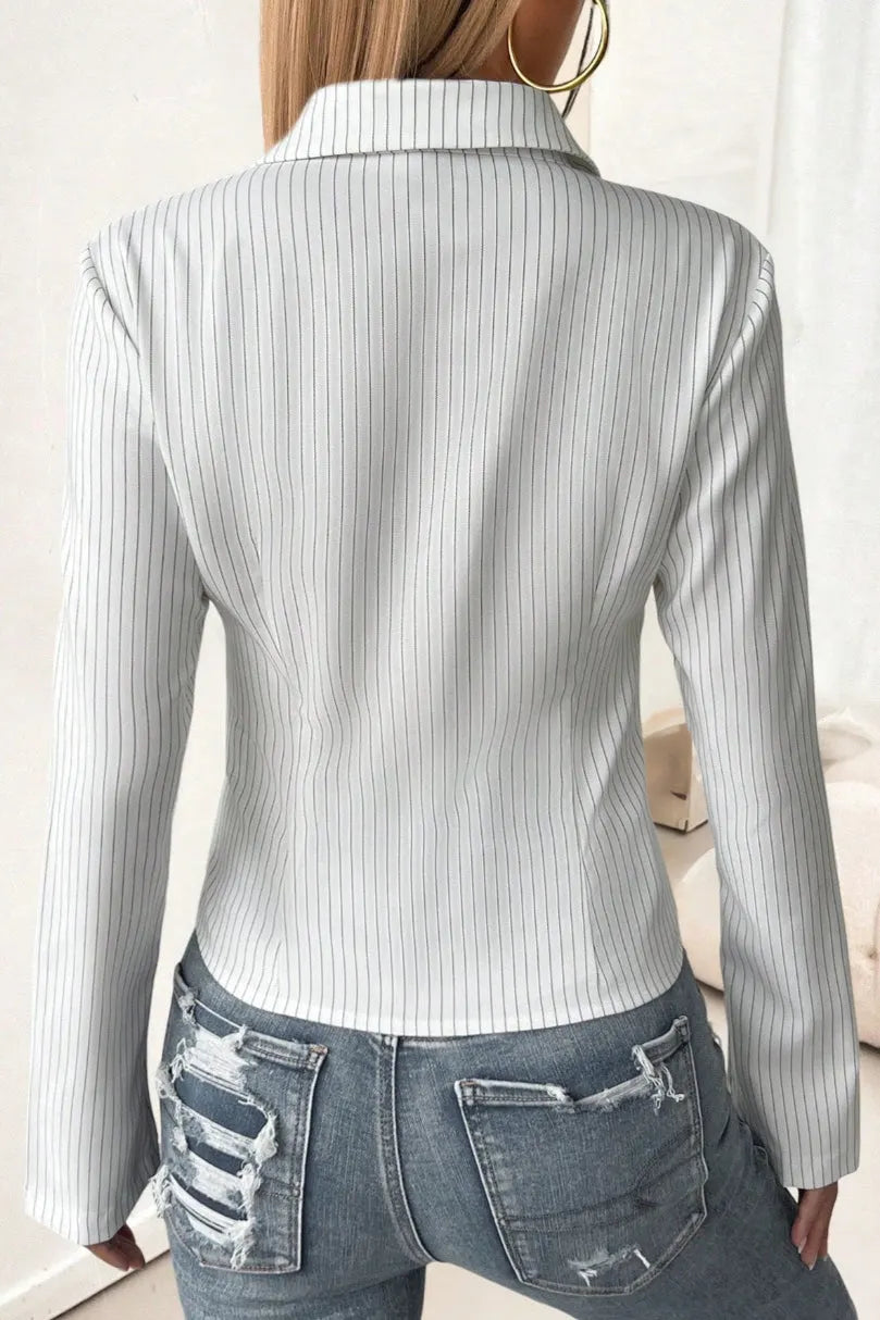 Collared Flared Sleeve Button Front Shirt Blouse