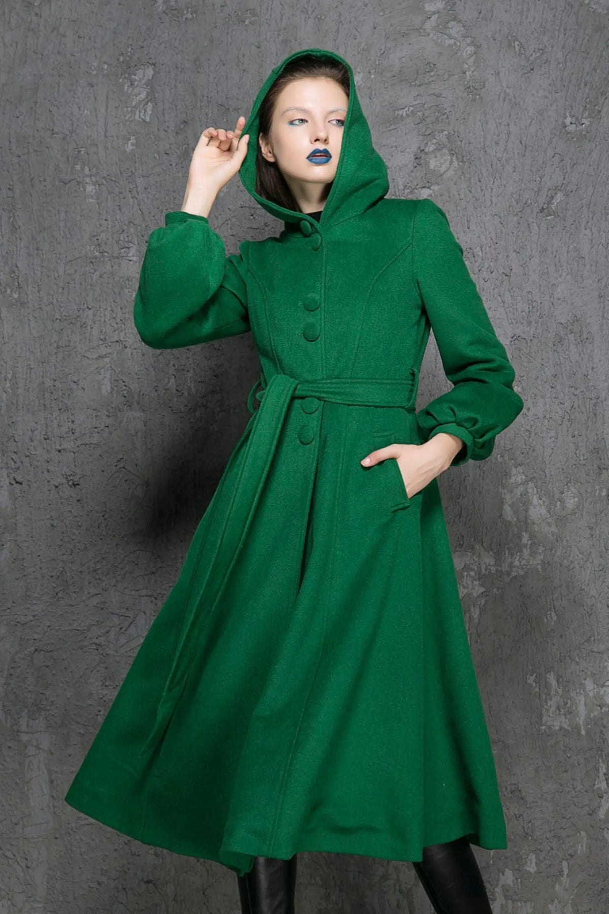 Maxi swing wool coat in Green 1347