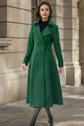 Double Breasted Wool Coat – Elegant Green Winter Overcoat for Women 6298