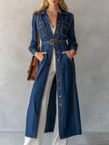 Belted Indigo Contrast Stitching Denim Duster Coat