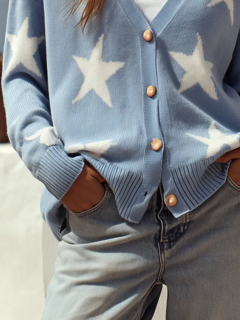 Trendy Retro Star Pattern Knit Cardigan