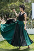 Black and Emerald Green Chiffon Maxi Skirt 