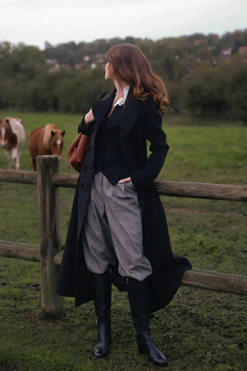 Black Wool Overcoat - Double Breasted Fit and Flare Vintage Coat 5542