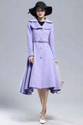 Xiaolizi Purple Wool Coat for Women – Handmade Vintage Fit-and-Flare Winter Overcoat with Double-Folded Lapel Collar 316