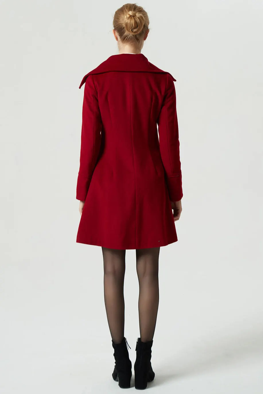 Wine Red Wool Blend Coat – Handmade Minimalist Winter Elegance 1961