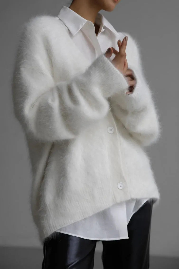 Plush V Neck Relaxed Button Knit Cardigan