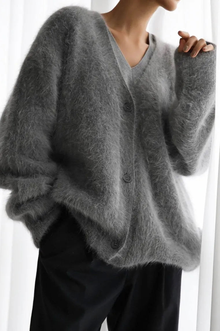 Plush V Neck Relaxed Button Knit Cardigan