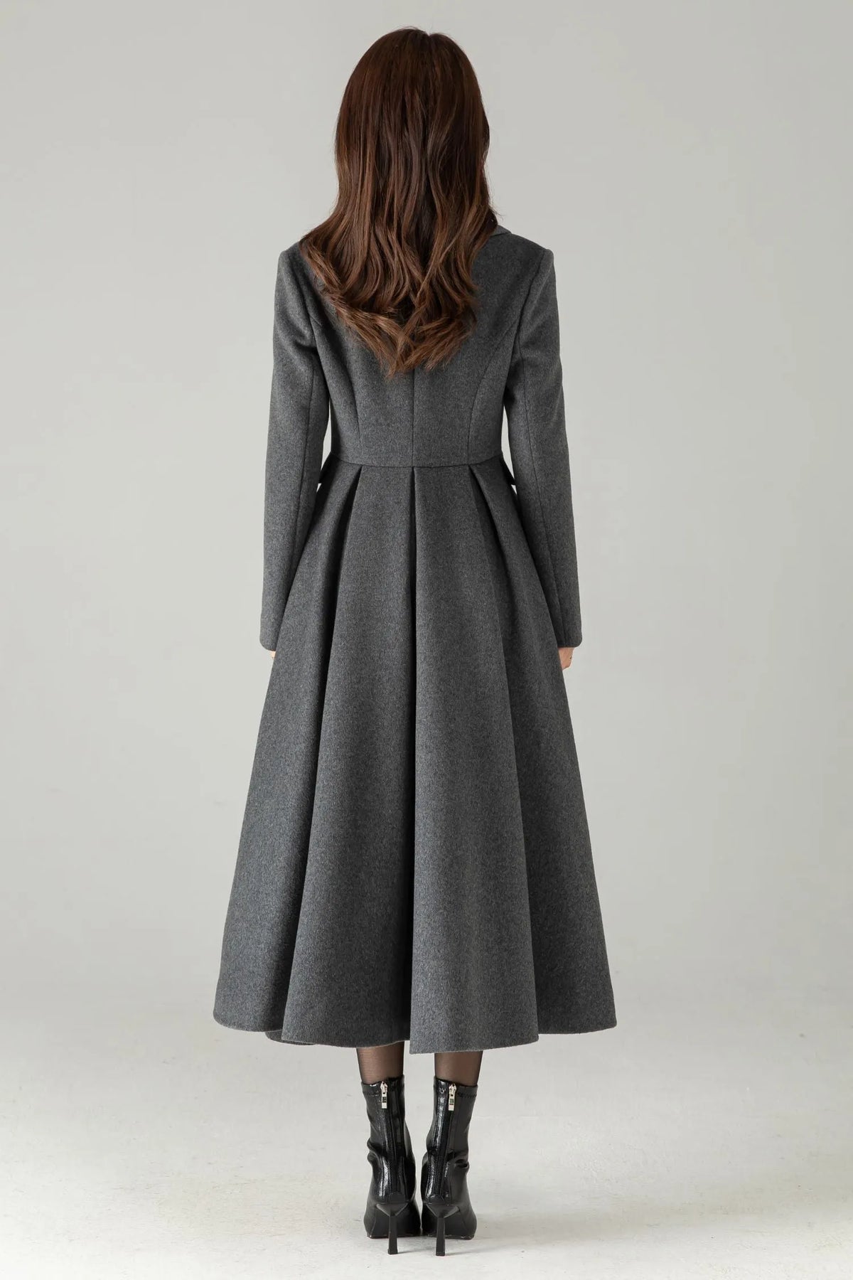 Gray Wool Maxi Coat – Single-Breasted Fit & Flare Long Winter Coat 