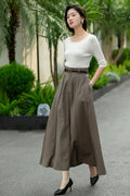 Brown Linen Maxi Skirt – High Waist A-Line Long Linen Skirt 6664 -size XS #CK2600014
