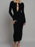 Round Neck Hollow Out Party Clubwear for Women Backless Sleeve Solid Color Slim Fit Vestidos