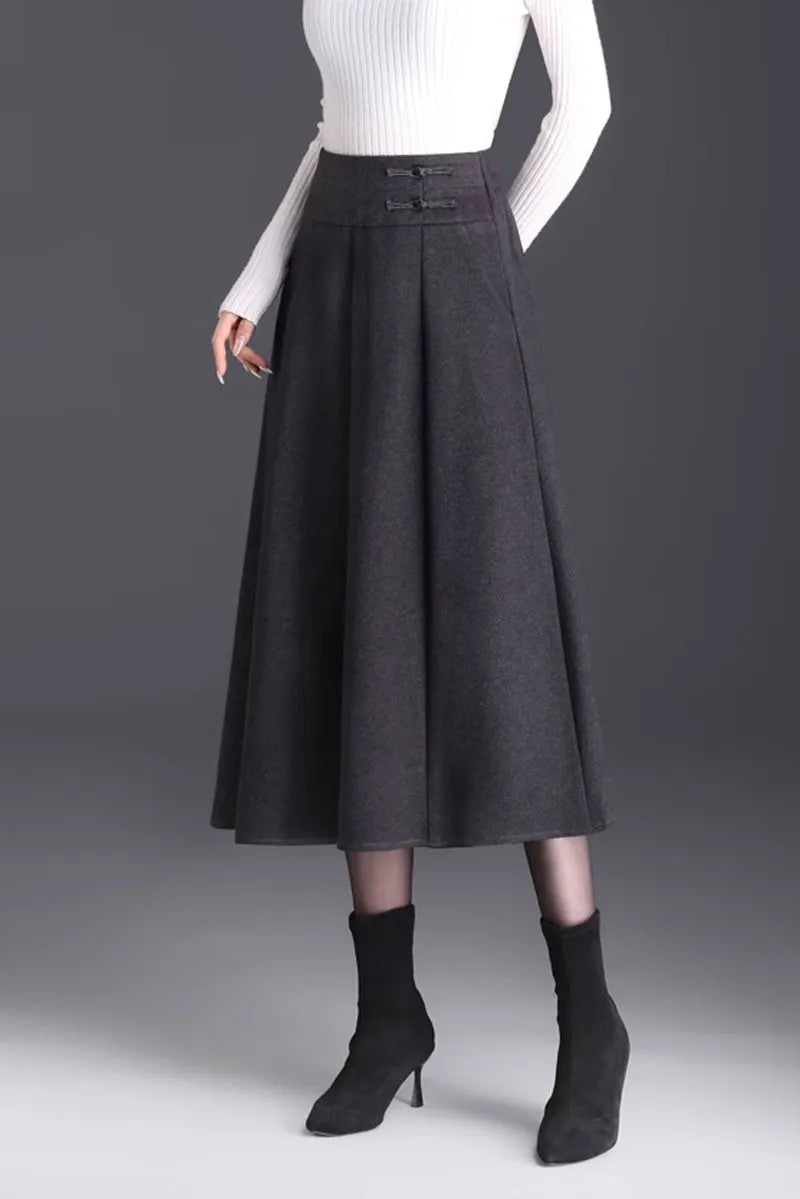 Elegant Brown Wool Skirt – Handmade A-Line Midi, Lined & With Pockets 