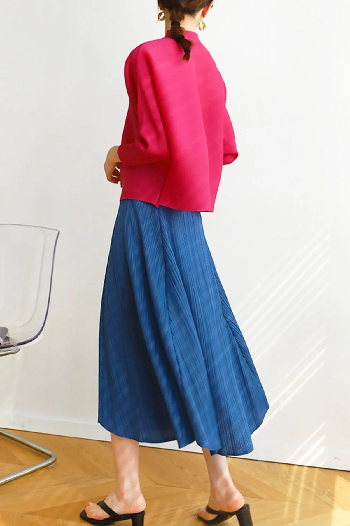 Pleated High Waist Skirt - Solid Color