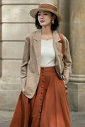 Beige Linen Cotton Jacket with Pockets - Classic Lapel Collar 5690
