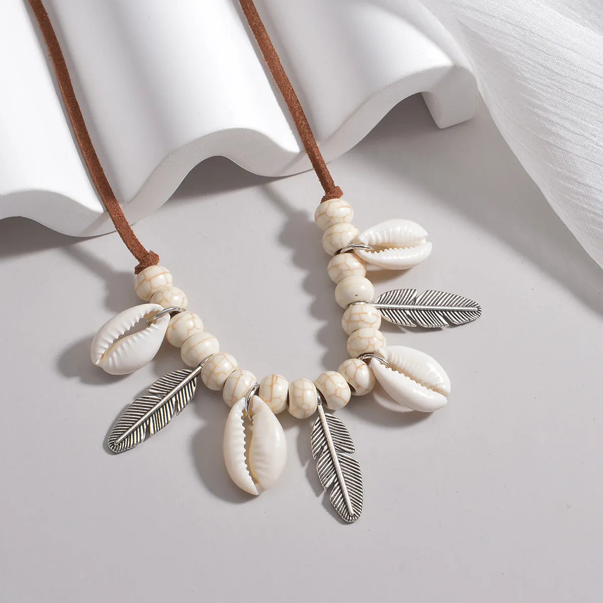 Bohemian Shell And Feather Pendant Necklace