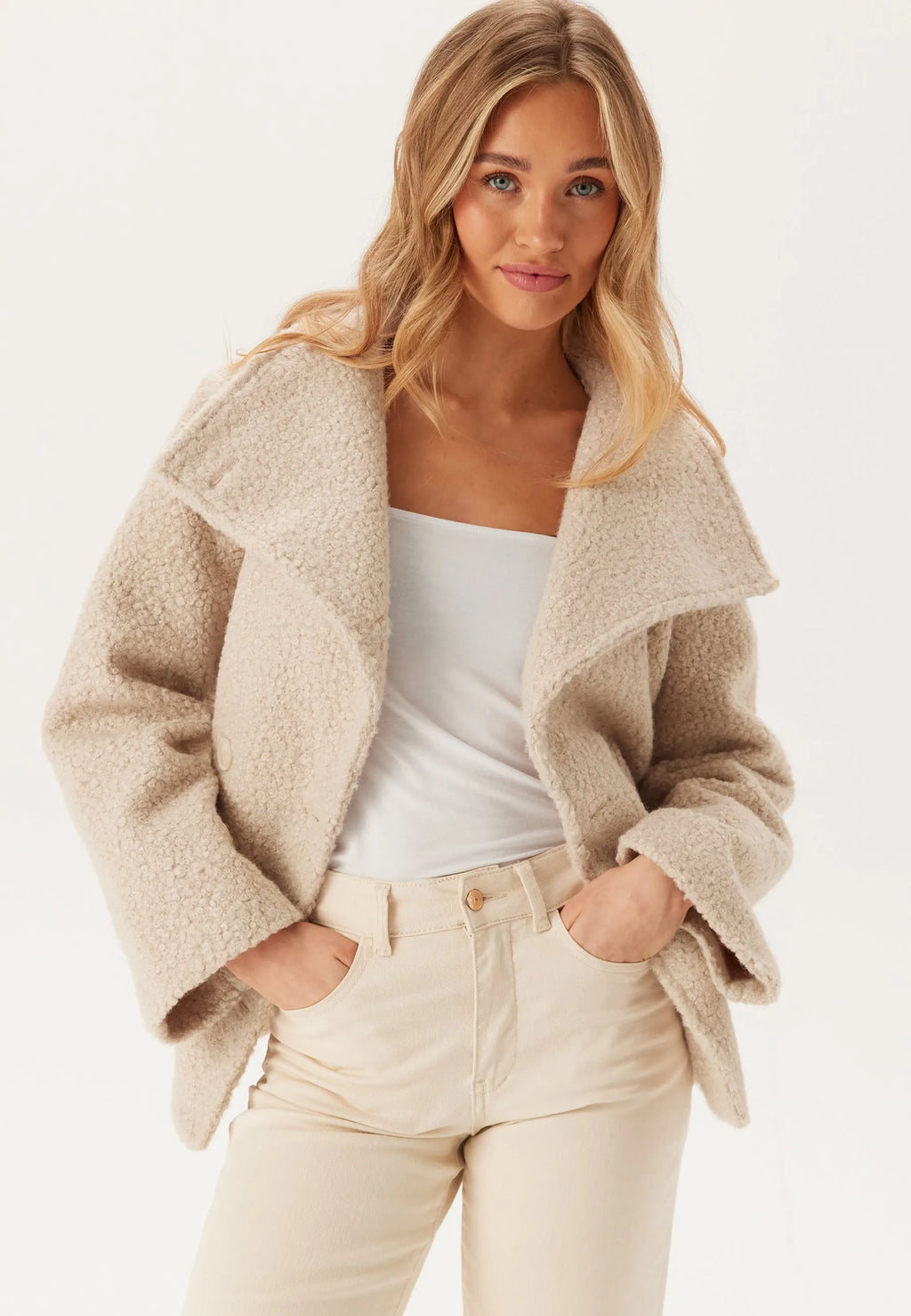 High Neck Short Bouclé Coat