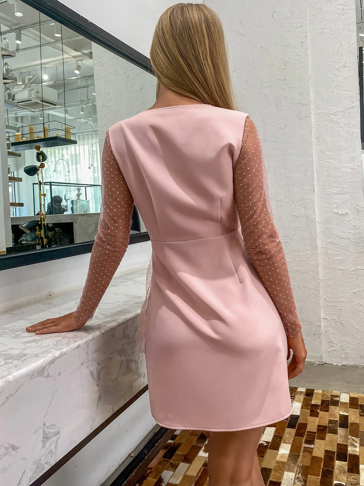 KittenAlarm - Mesh Sleeve Double Button Wrap Dress