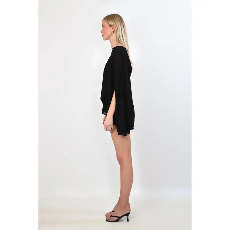 Cape Sleeve Boat Neck Top & Shorts Set