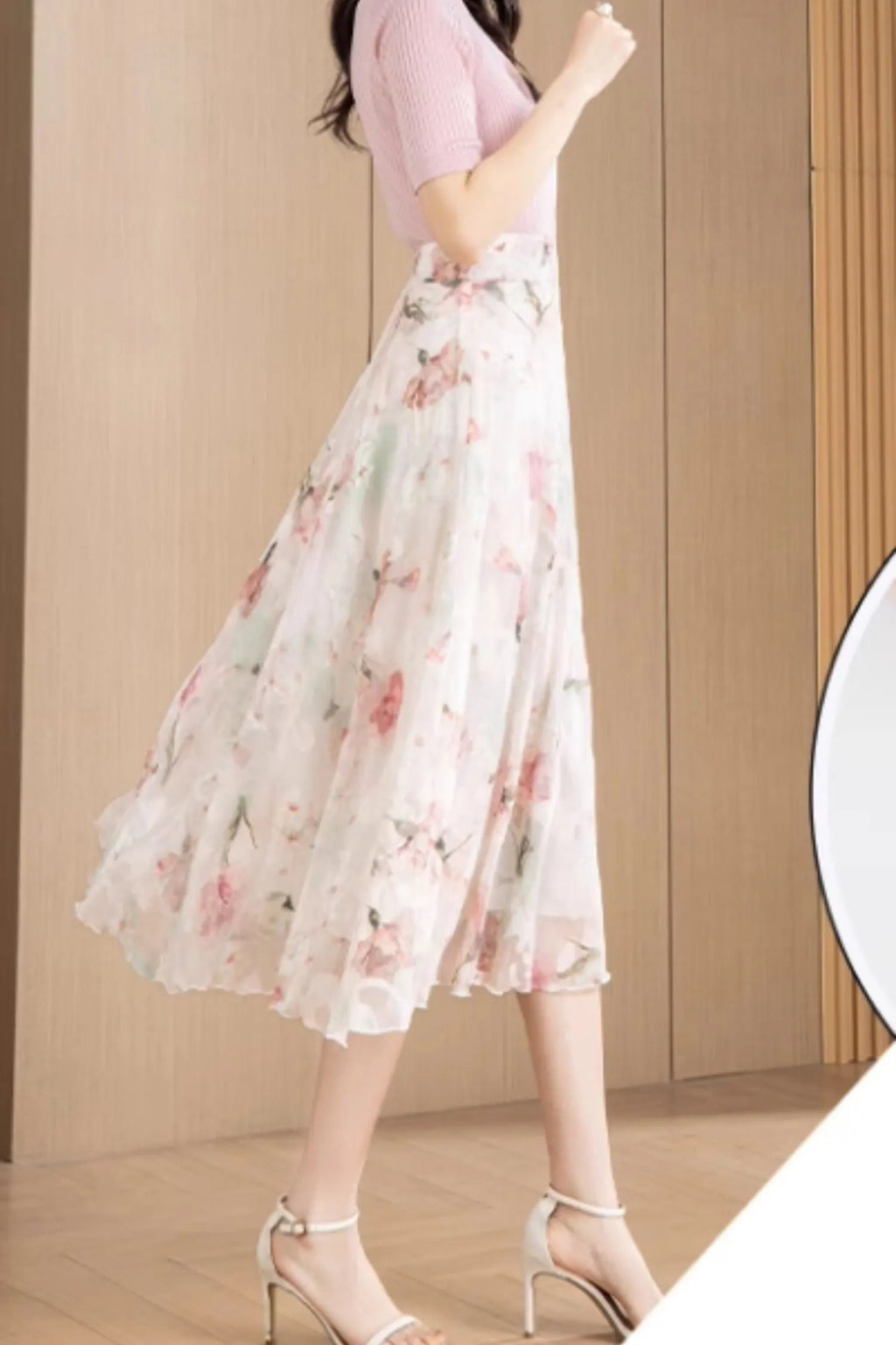 Midi high waisted printed chiffon skirt 6189
