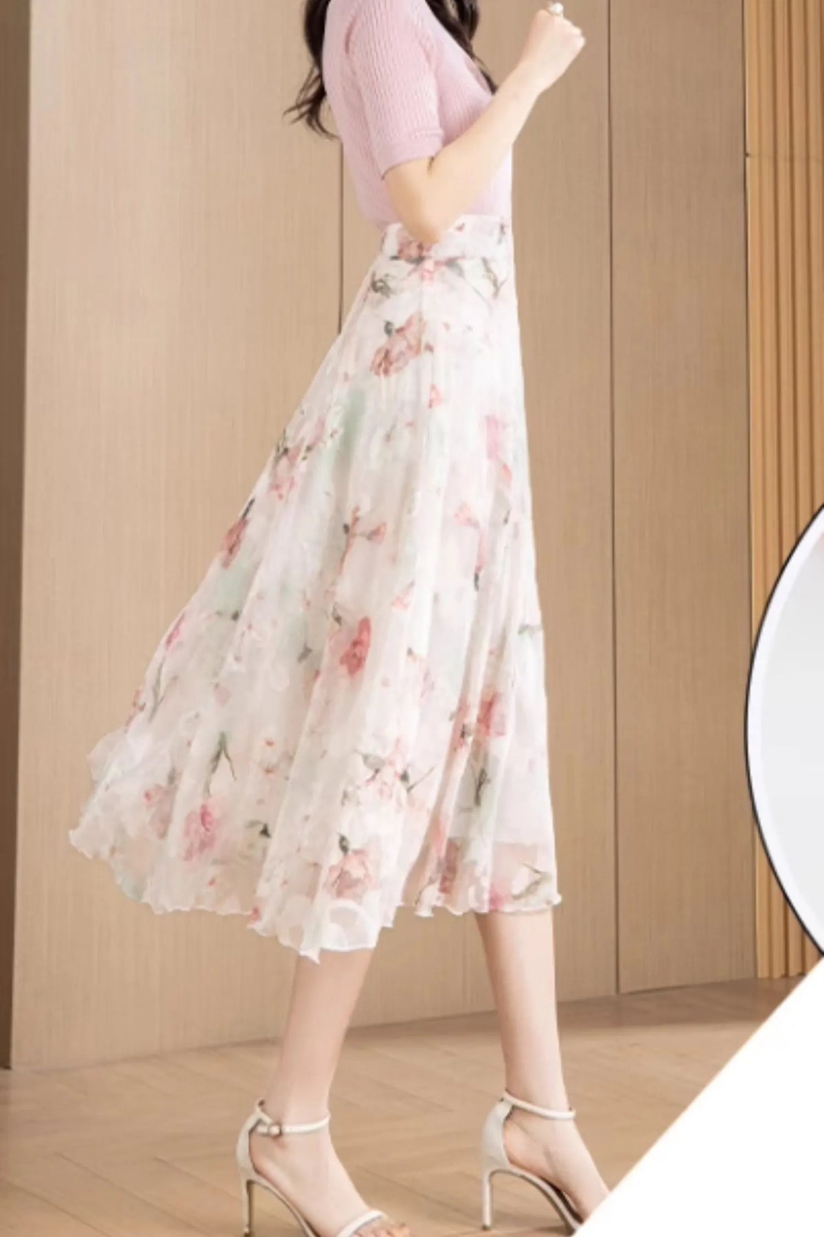Midi high waisted printed chiffon skirt 6189