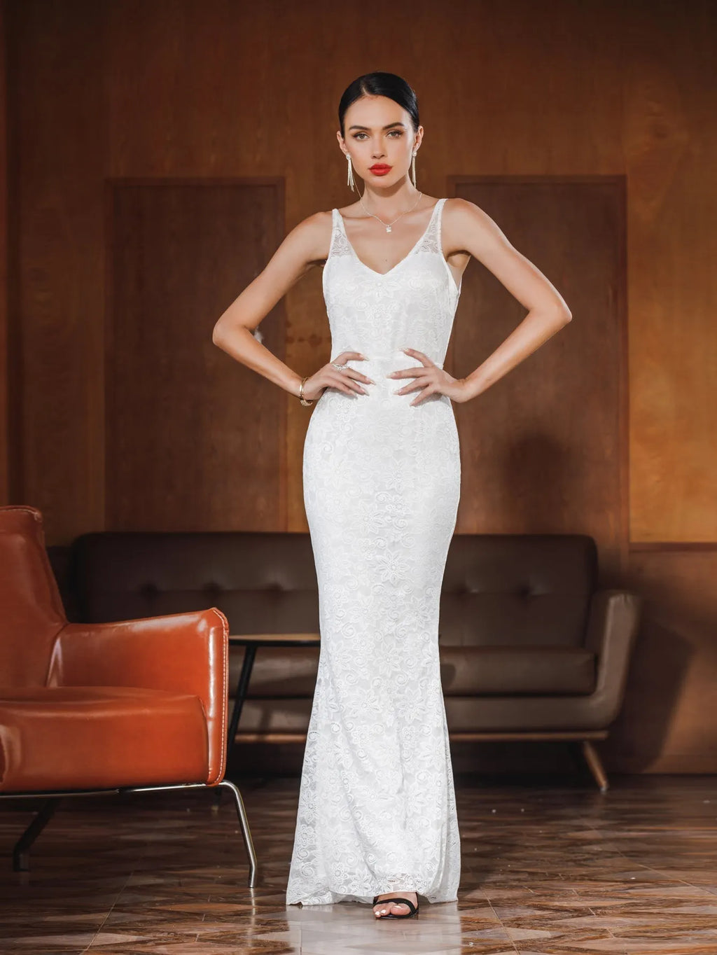 KittenAlarm - Women Lace Halter V Neck Sexy Evening Party Dress