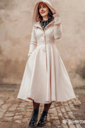 Handmade Pink Wool Coat – Hooded Fit & Flare Winter Swing Overcoat 