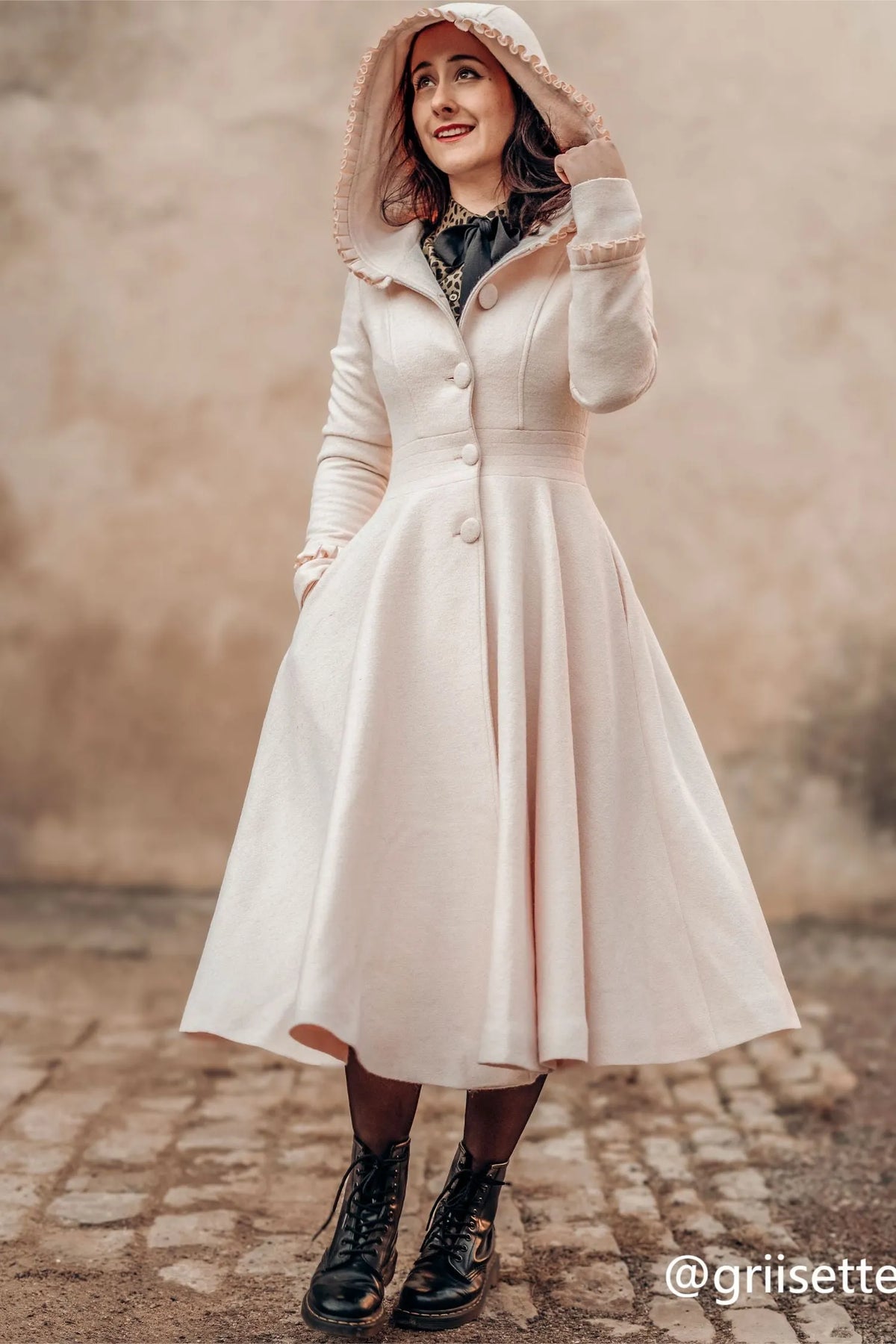 Handmade Pink Wool Coat – Hooded Fit & Flare Winter Swing Overcoat 
