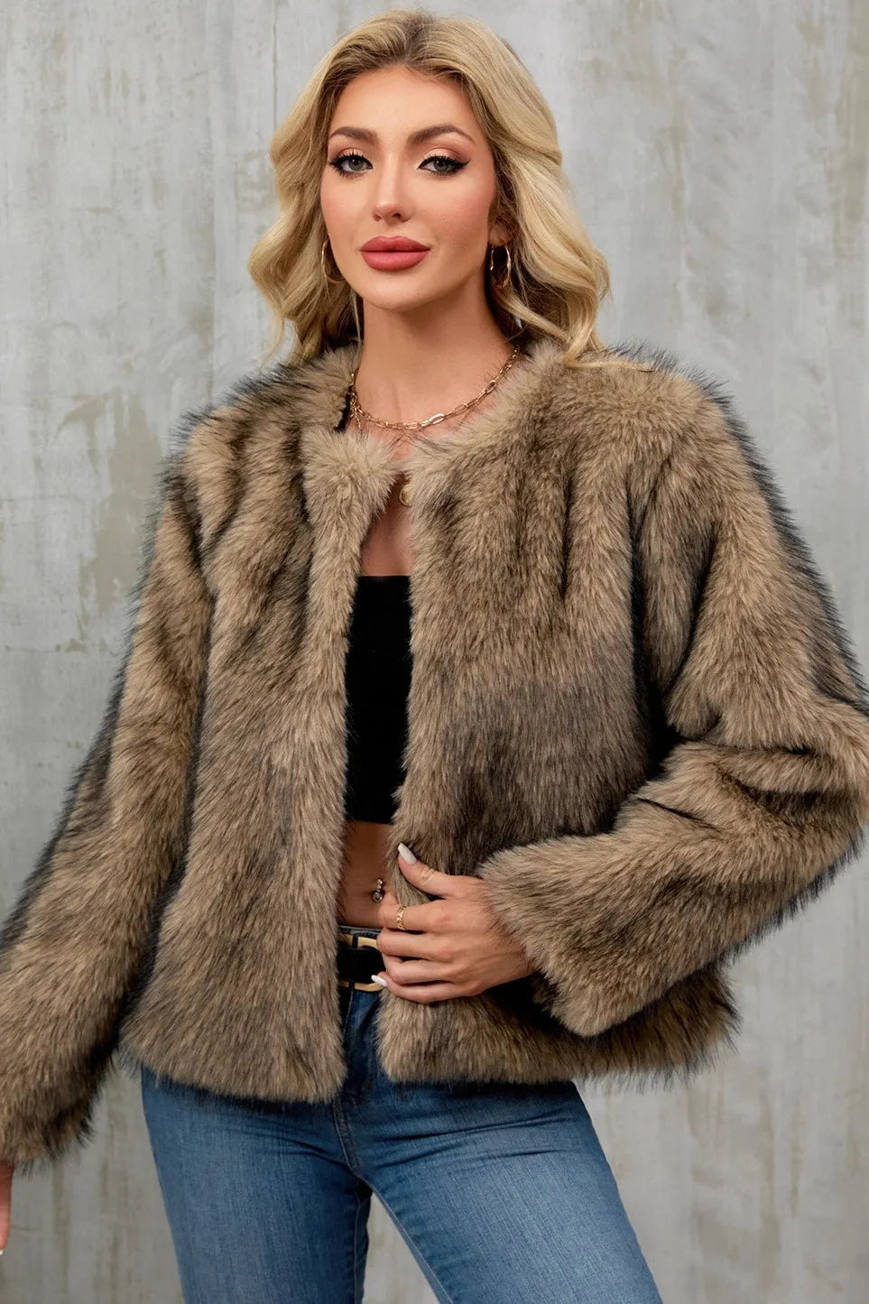 Plush Short Fur Open Cardigan Coat
