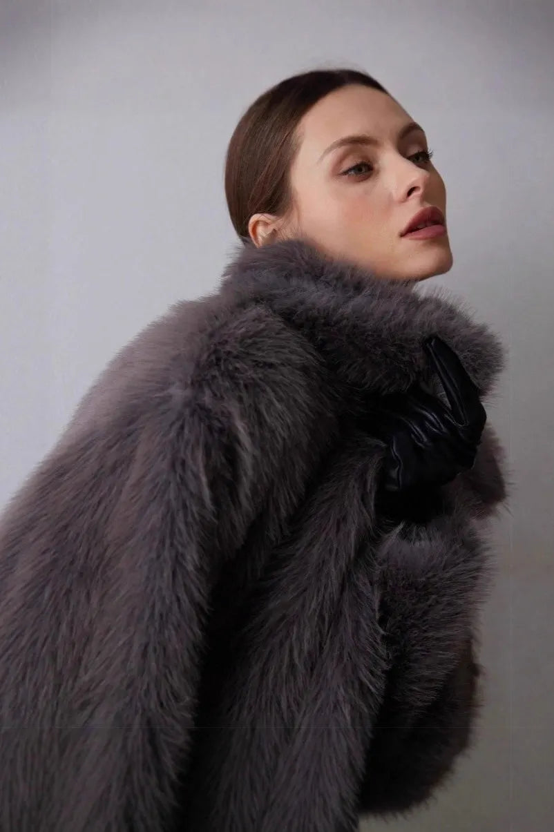 Solid Faux Fur Winter Coat