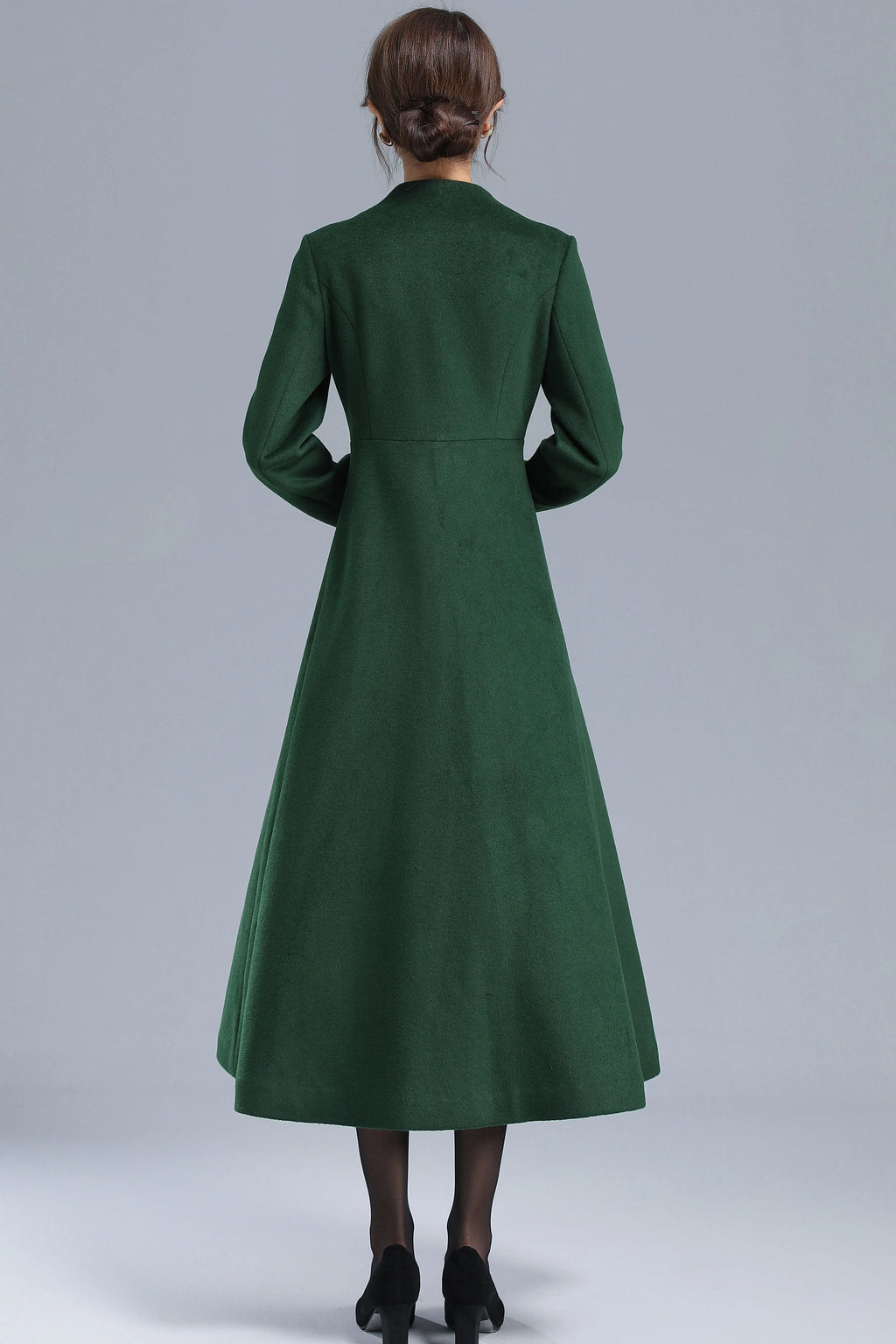 Emerald Green Wool Blend Trench Coat - Fit and Flare Silhouette 3207