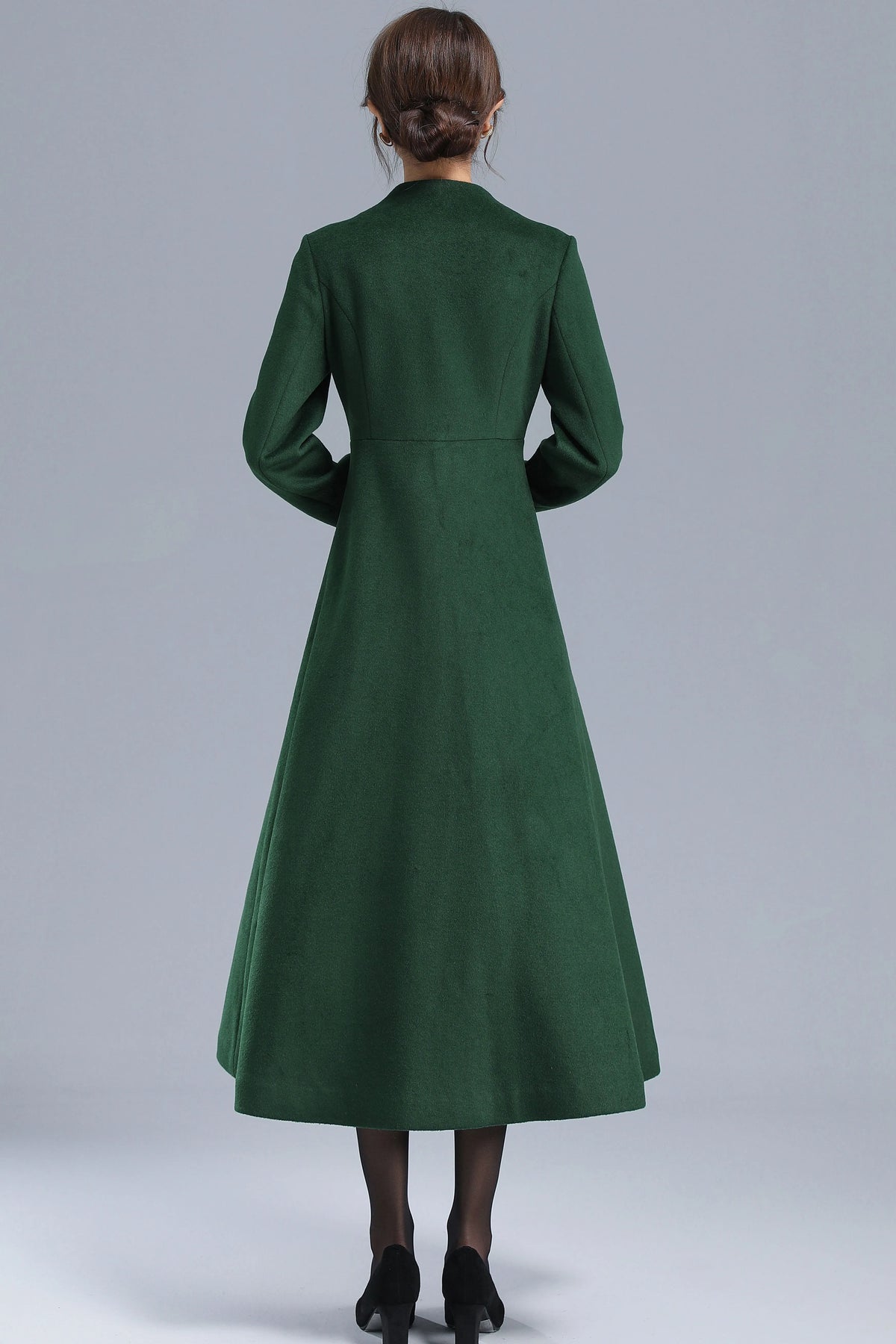 Emerald Green Wool Blend Trench Coat - Fit and Flare Silhouette 3207