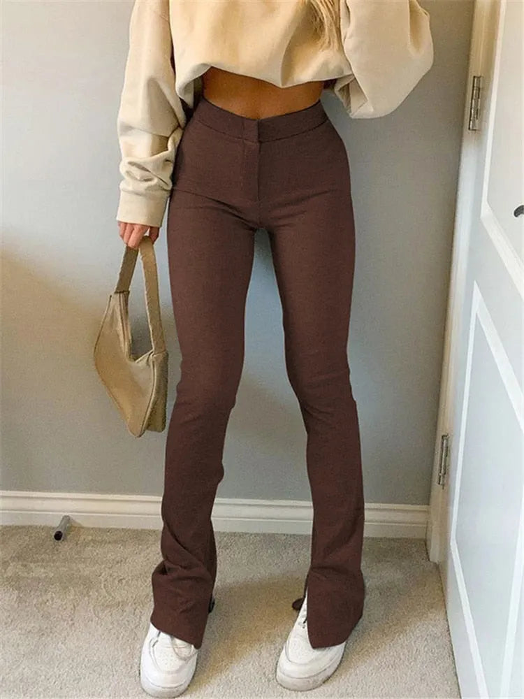 KittenAlarm - Mojoyce Women's Solid High Waist Stretchy Leggings Skinny Sexy Split Out Long Trousers Casual Sport Pants 