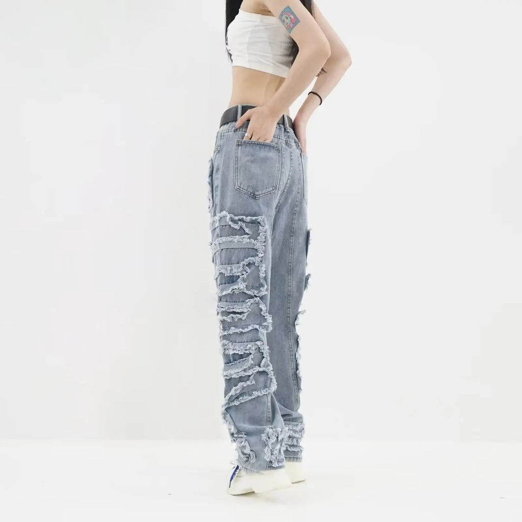 Streetwear Stacked Clothing Y2K Baggy Ripped Hip Hop Straight Vintage Denim Jean