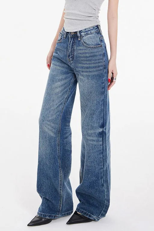 Low Rise Washed Straight Jeans