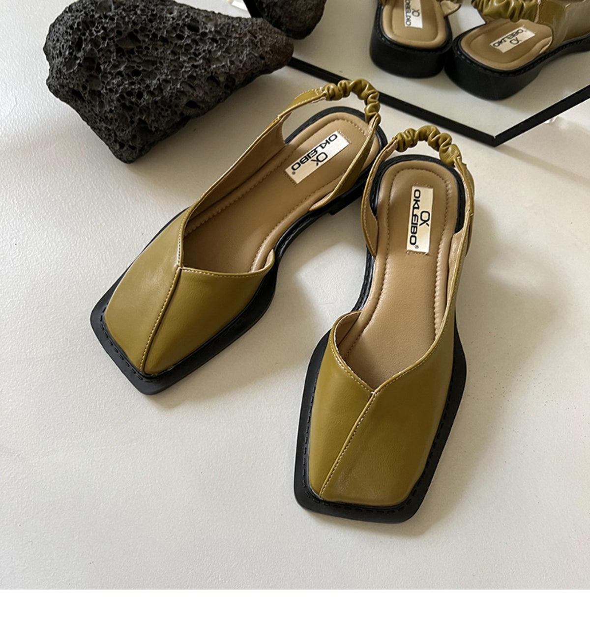Back Empty Bag Head Sandals Women's Spring and Summer Flat Bottom Wind Square Head Single Shoes French Retro Sandals Out