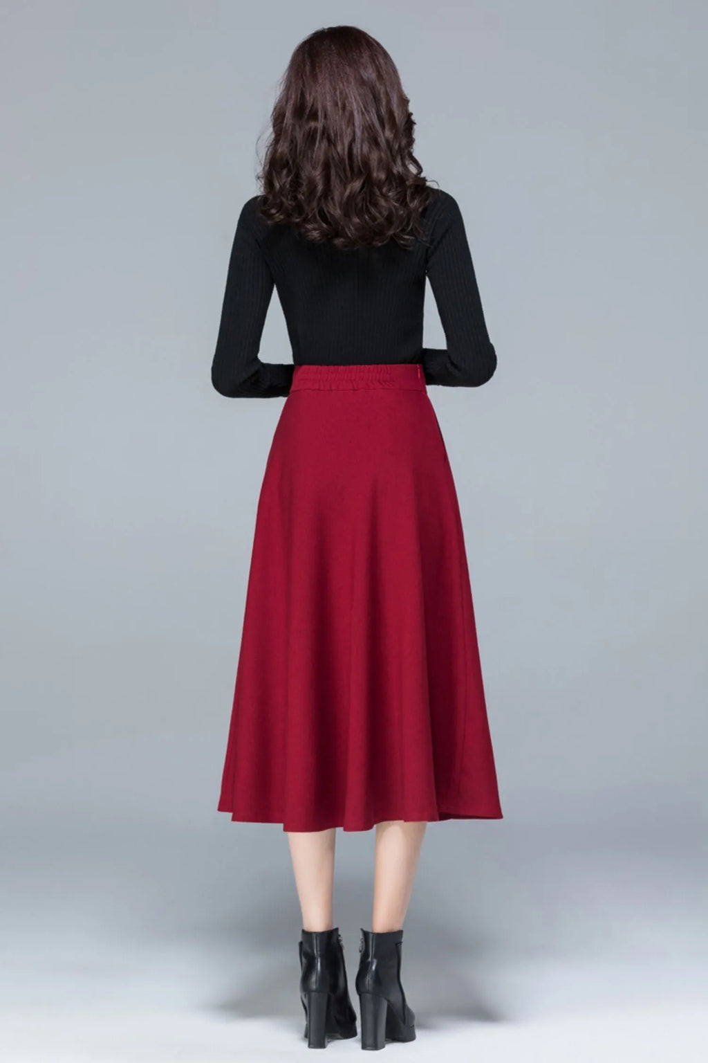 Polyester High Waist Midi Skirt - Pleated A-Line Lined 