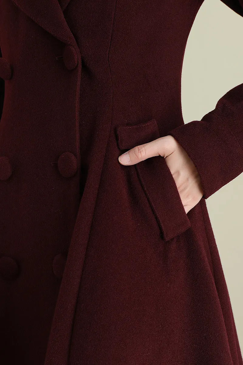 Elegant Wool Blend Coat – Double Breasted A-Line Long Overcoat 