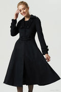 Black Wool Coat - Fit and Flare Midi Winter Overcoat 1982