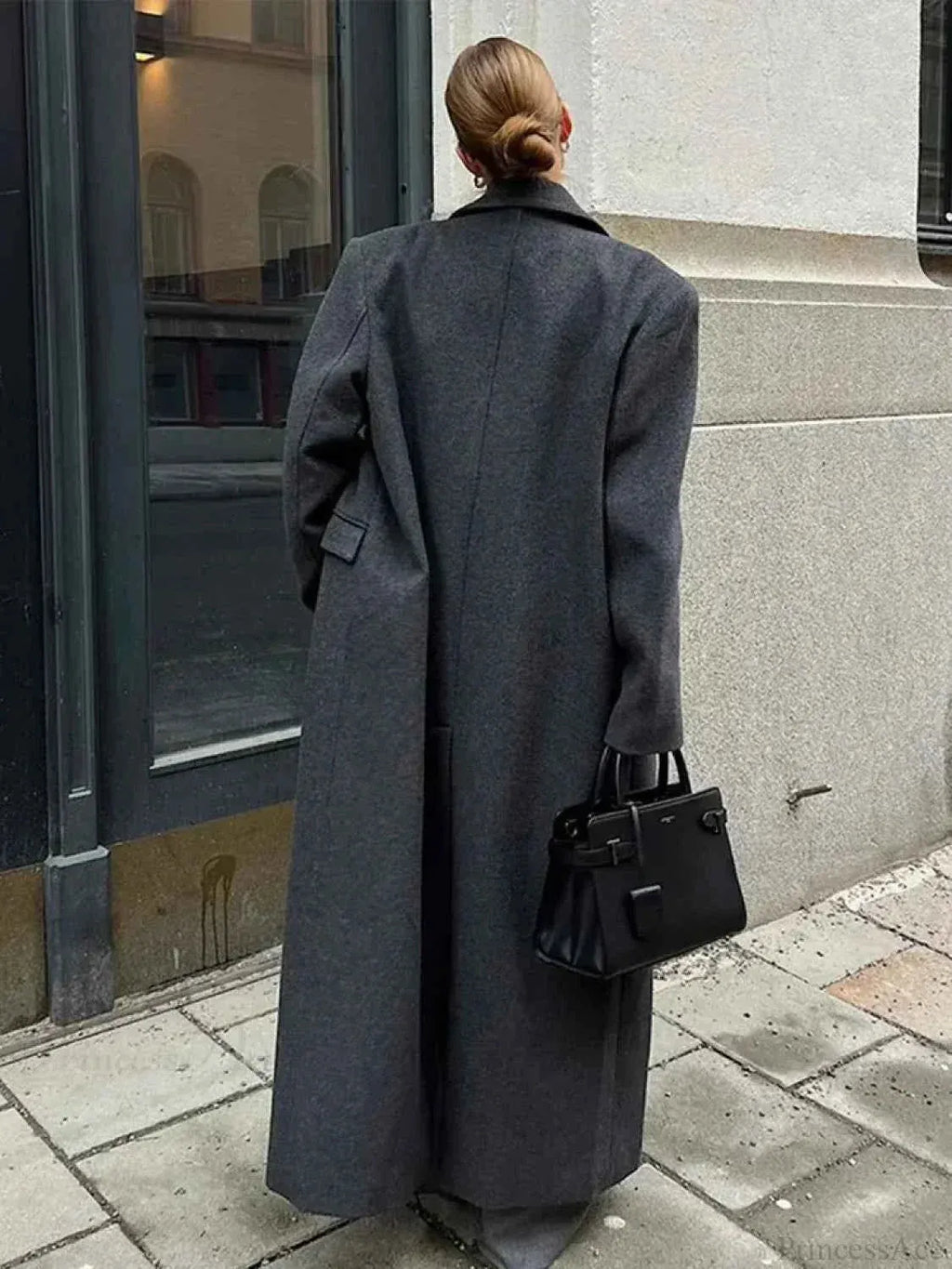 Ribbed Double-Breasted Brushed Coat with Turn-Down Collar