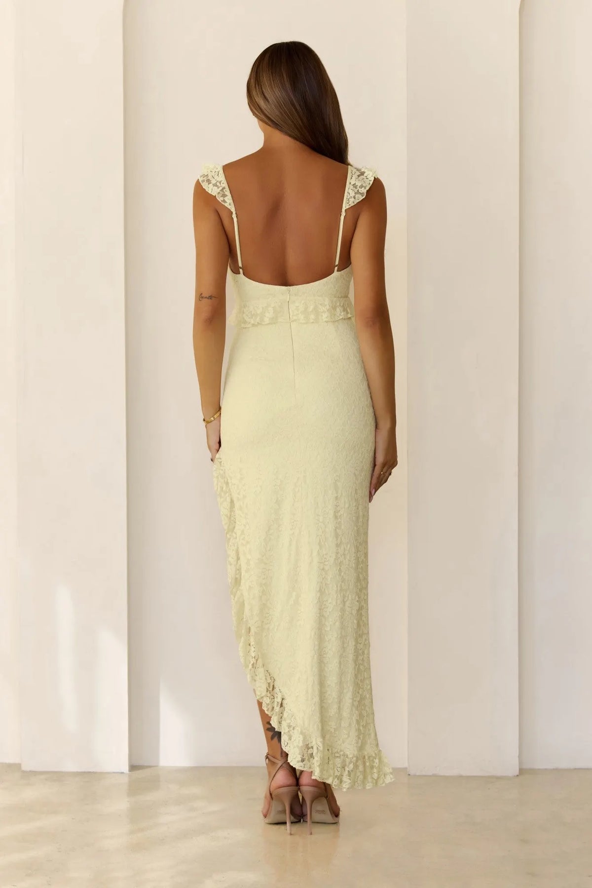 Solenne Lace Midi Dress Yellow
