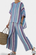 Faelith | Elegant Mauve Pastel Top & Striped Linen Pants
