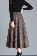 Brown Wool Midi Skirt - Vintage A-Line with Pockets 4644-1