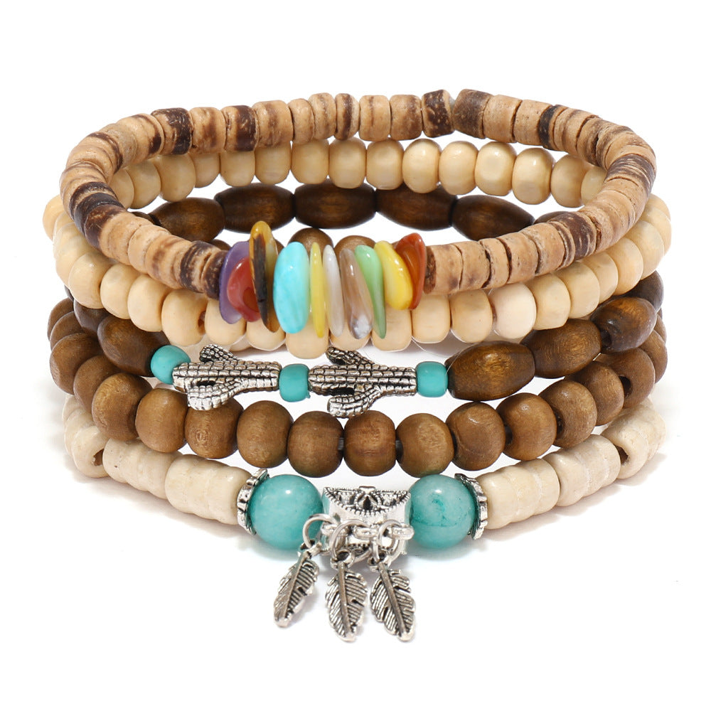 Unisex Retro N Multi-layered Wooden Bead Bracelet