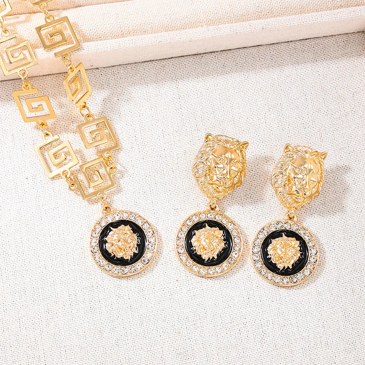 Valentine's Day Vintage Lion Head Necklace Earring Set