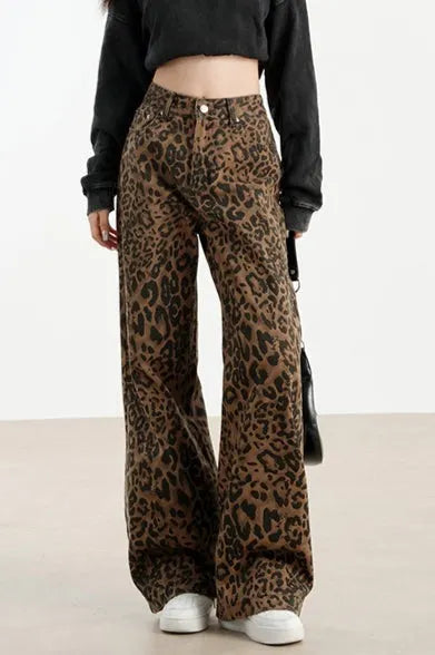 Leopard Print Wide Leg Jeans
