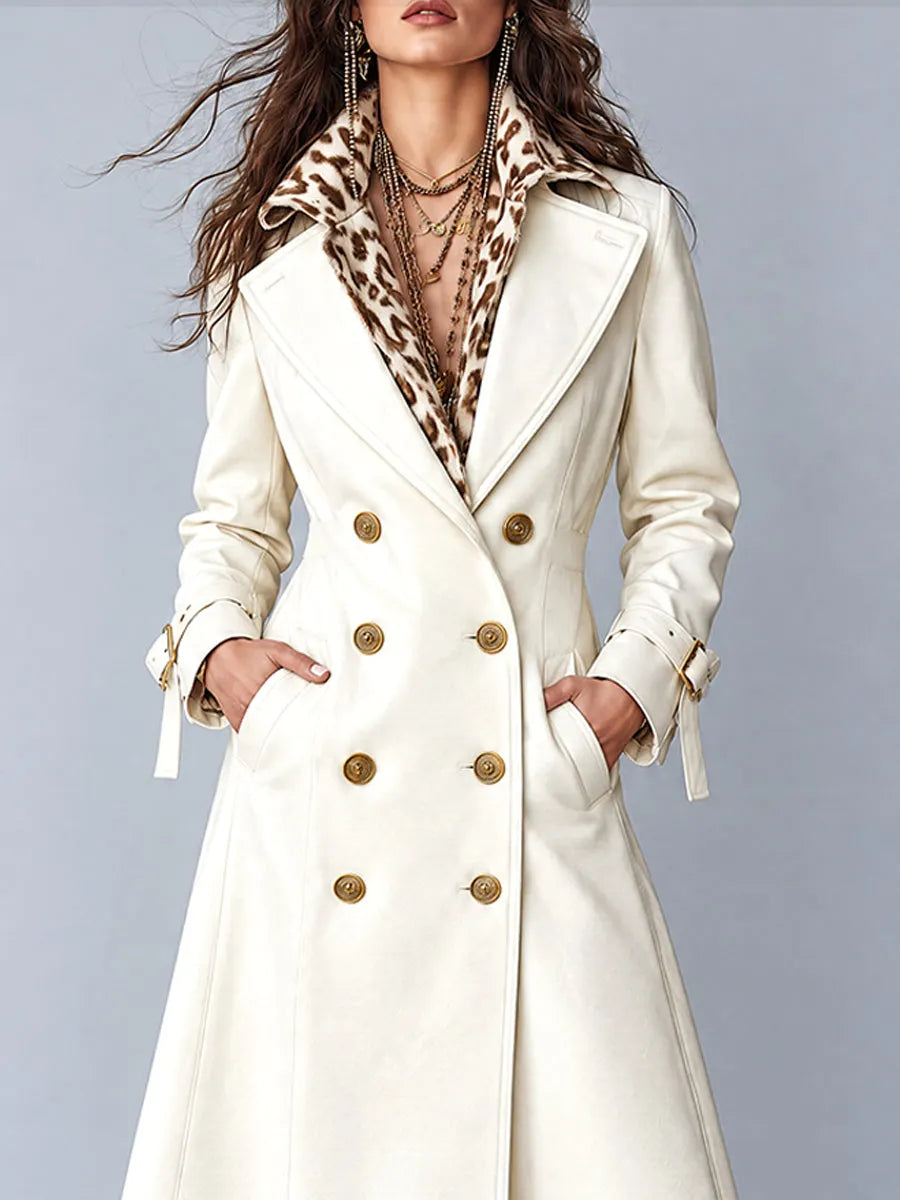 Vintage Bohemian Ivory Double-Breasted Trench Coat