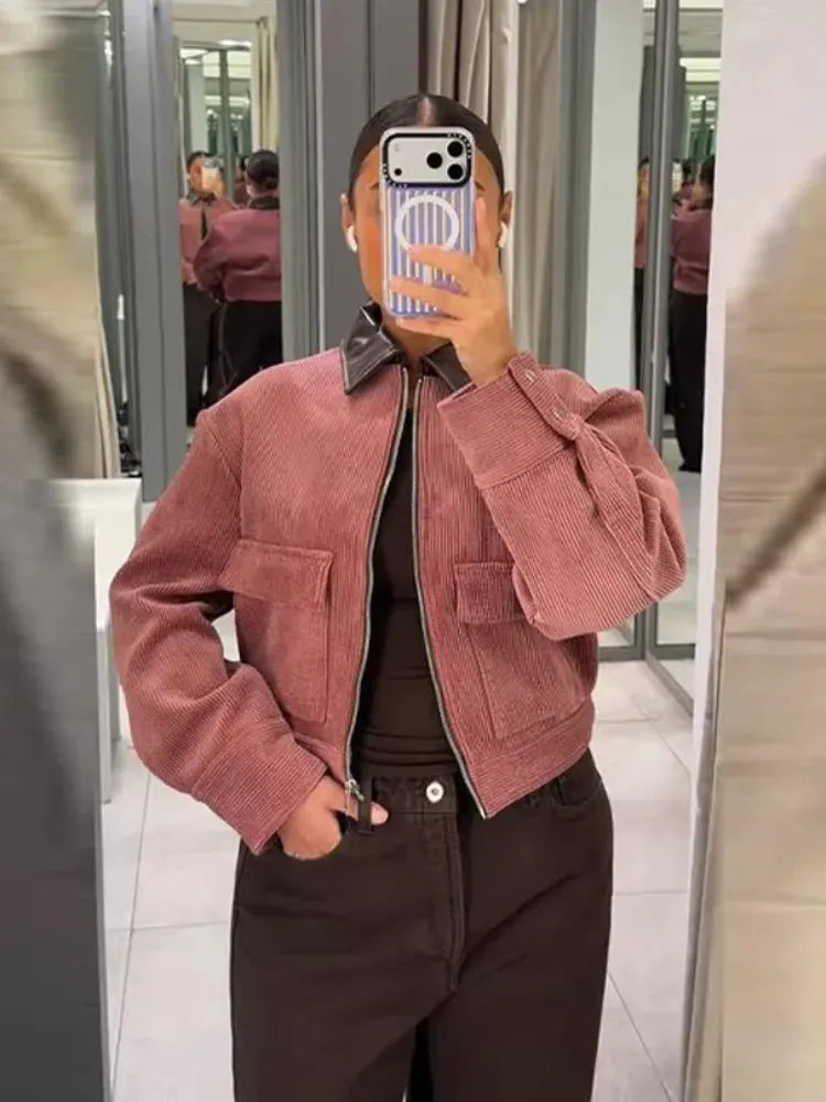 Women's Cropped Zip Up Bomber Jacket
