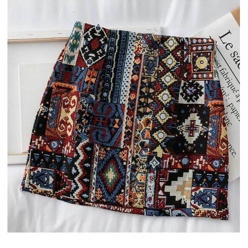 KittenAlarm - Boho Geometric Pattern A-Line Mini Skirts