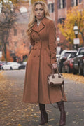 Camel Wool Maxi Coat – Vintage Double Breasted A-Line Winter Overcoat 3816