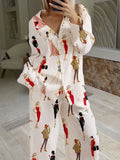 Women's Miss Santa Striped Print Cotton Cardigan Homewear Set